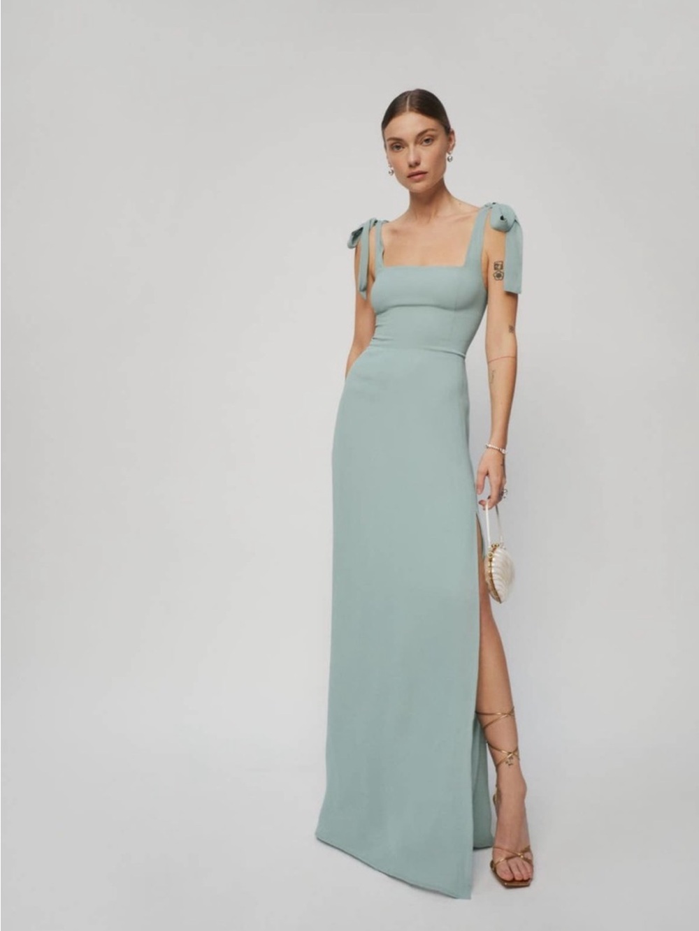 Reformation Westerly Tie Strap Maxi Dress Celadon NWT Size 6 Side Slit